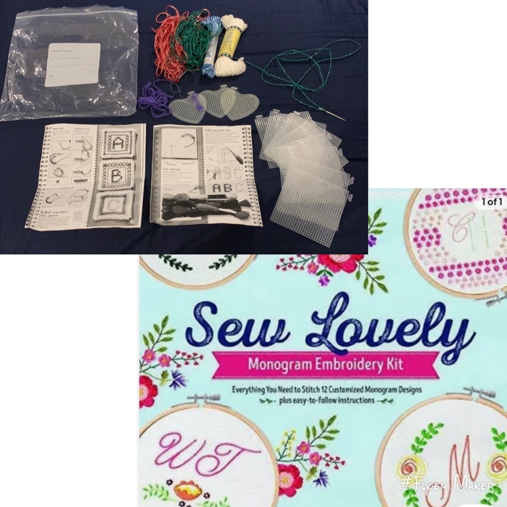 EUC Sew Lovely Monogram Embroidery Kit & Crafting Kit with Plastic Canvas & Yarn